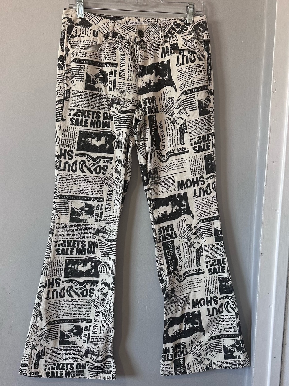 Garage Black & White Newspaper Print Boot Cut Jeans
